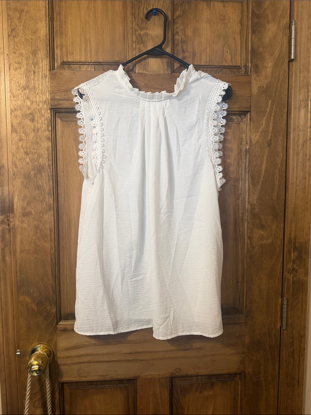 SHEIN White Sleeveless Crochet-Trim Ruffle Mock Neck Top